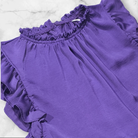 Glam Purple Ruffled Sleeveless Women's Blouse Top Shirt Size Medium (M) B86 - Picture 4 of 9